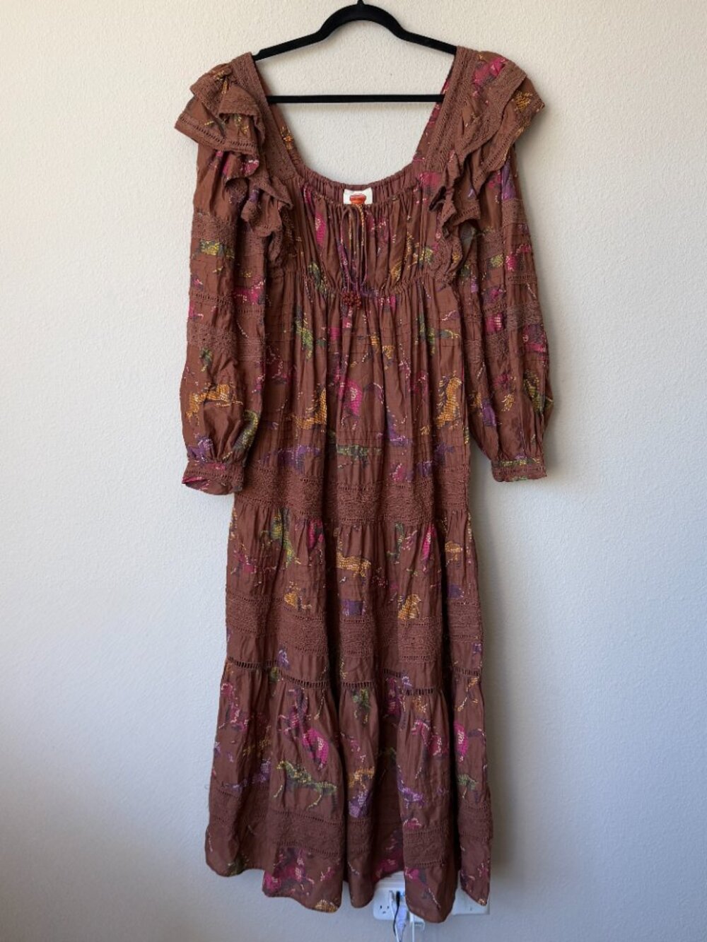 Farm Rio Dotted Horse Tiered Cotton Maxi Dress Size S - Picture 3 of 7
